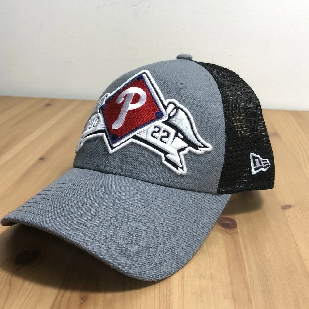 Philadelphia Phillies 2022 Postseason New Era 9FORTY Trucker Hat OSFM Gray Black